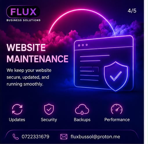 FLUX website maintenance poster with shield and browser window icons